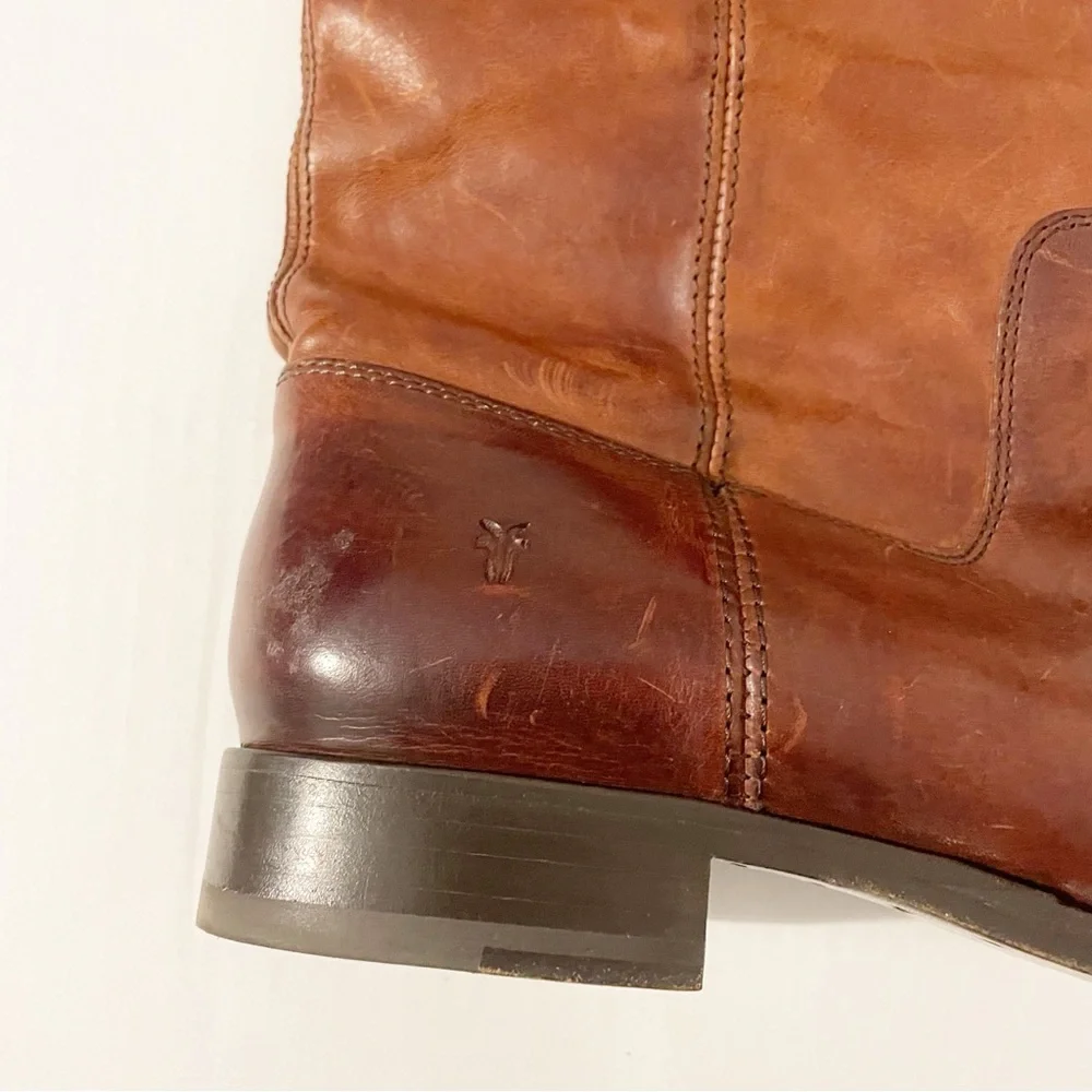 Frye Melissa Whip Tall Pull On Boots Size 9.5 Distressed Brown Leather Riding - Picture 2 of 16